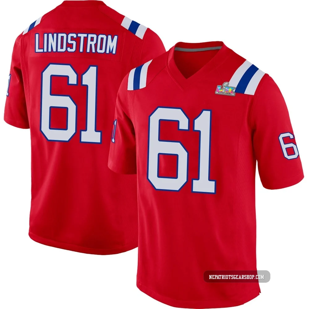 Alec Lindstrom ＃61 New England Patriots Game Alternate Super Bowl LX Patch Jersey - Youth Red