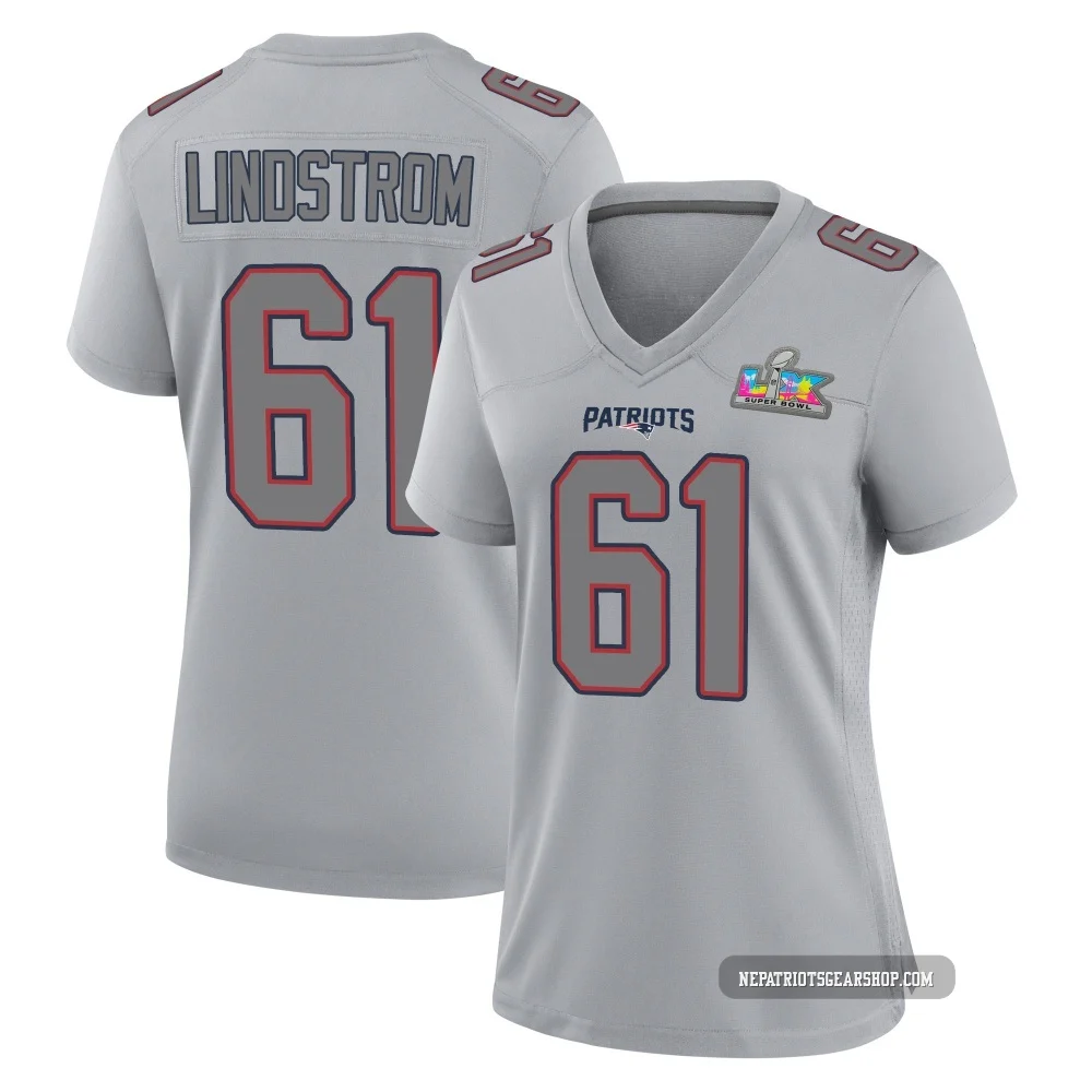 Alec Lindstrom ＃61 New England Patriots Game Silver Atmosphere Fashion Super Bowl LX Patch Jersey - Women's