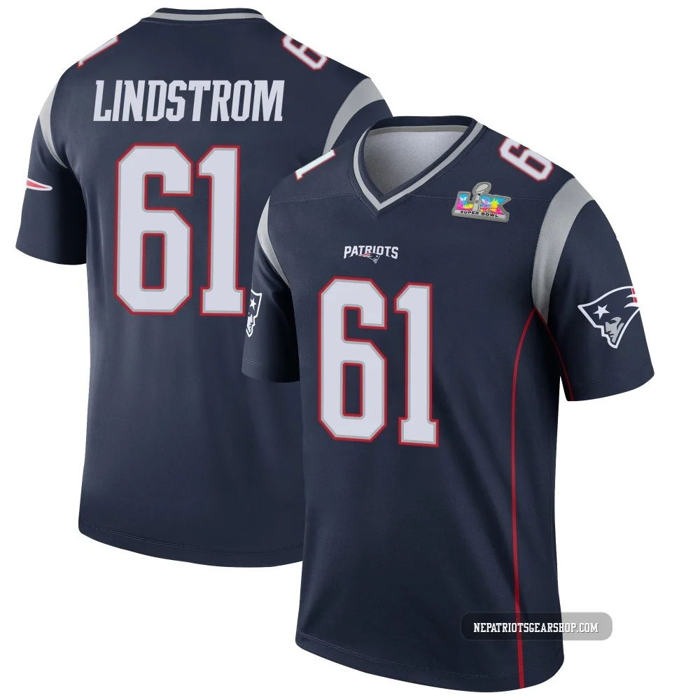 Alec Lindstrom ＃61 New England Patriots Legend Super Bowl LX Patch Jersey - Men's Navy