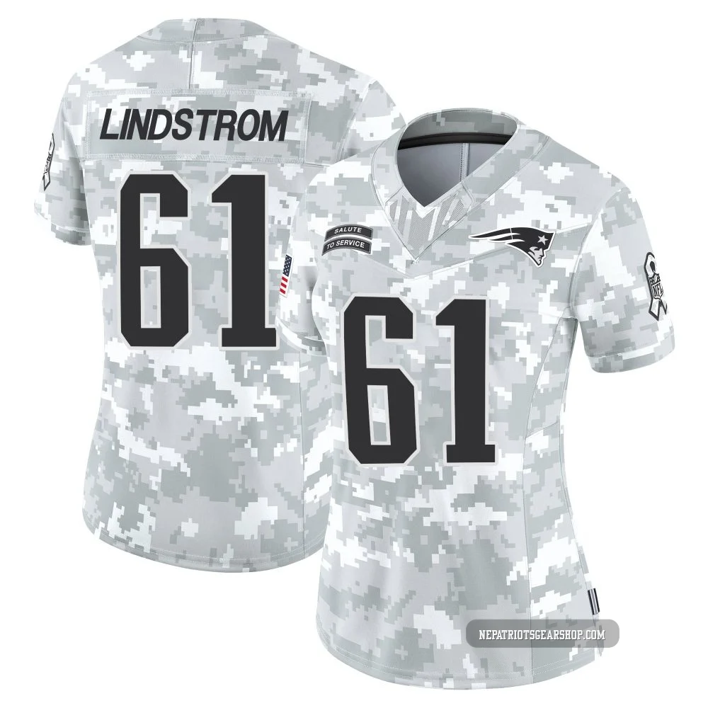 Alec Lindstrom ＃61 New England Patriots Limited 2024 Salute to Service Jersey - Women's Arctic Camo