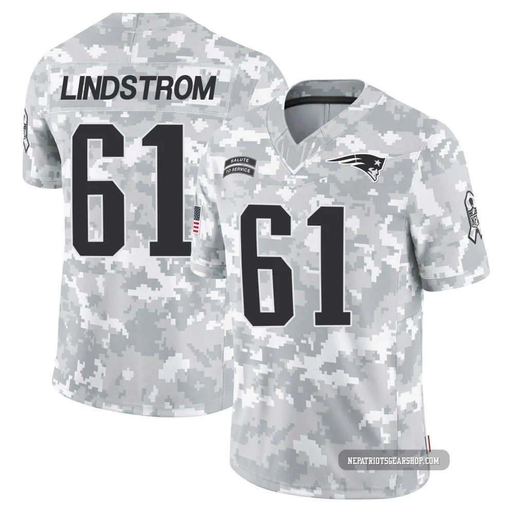 Alec Lindstrom ＃61 New England Patriots Limited 2024 Salute to Service Jersey - Youth Arctic Camo