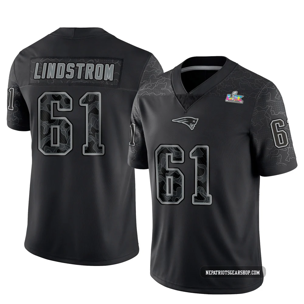 Alec Lindstrom ＃61 New England Patriots Limited Reflective Super Bowl LX Patch Jersey - Youth Black