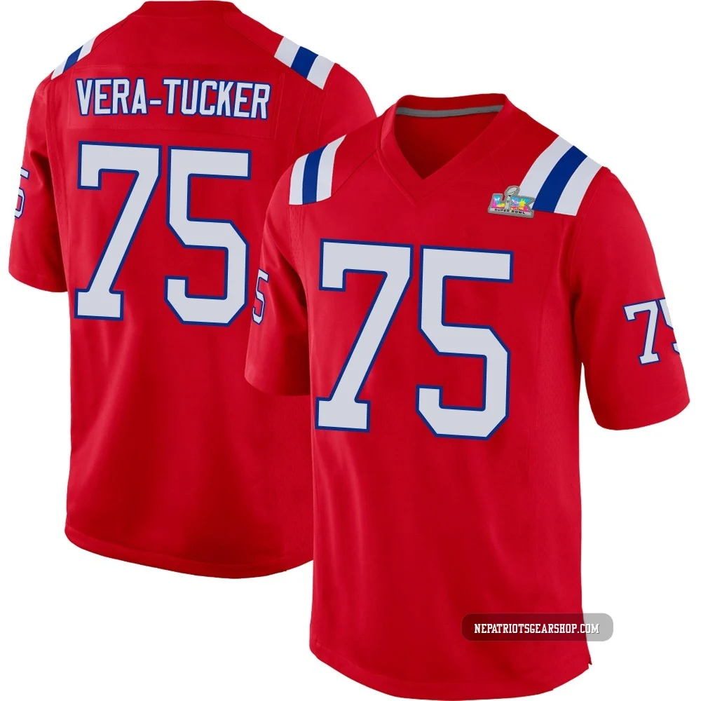 Alijah Vera-Tucker ＃75 New England Patriots Game Alternate Super Bowl LX Patch Jersey - Men's Red