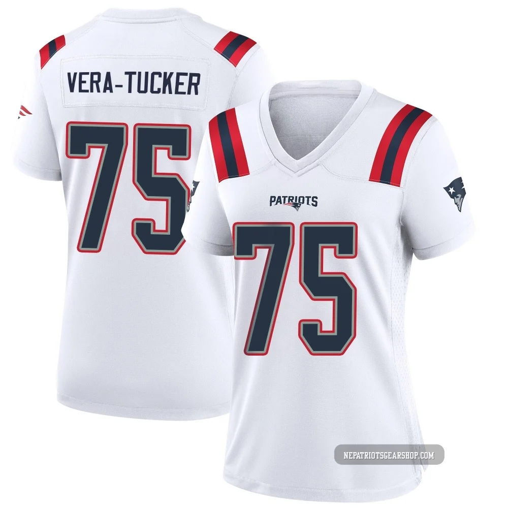 Alijah Vera-Tucker ＃75 New England Patriots Game Jersey - Women's White