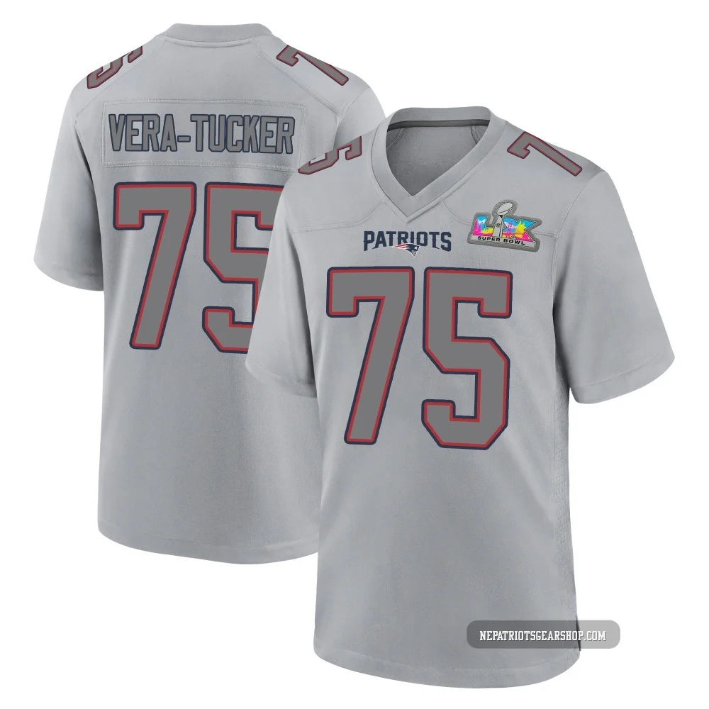 Alijah Vera-Tucker ＃75 New England Patriots Game Silver Atmosphere Fashion Super Bowl LX Patch Jersey - Men's