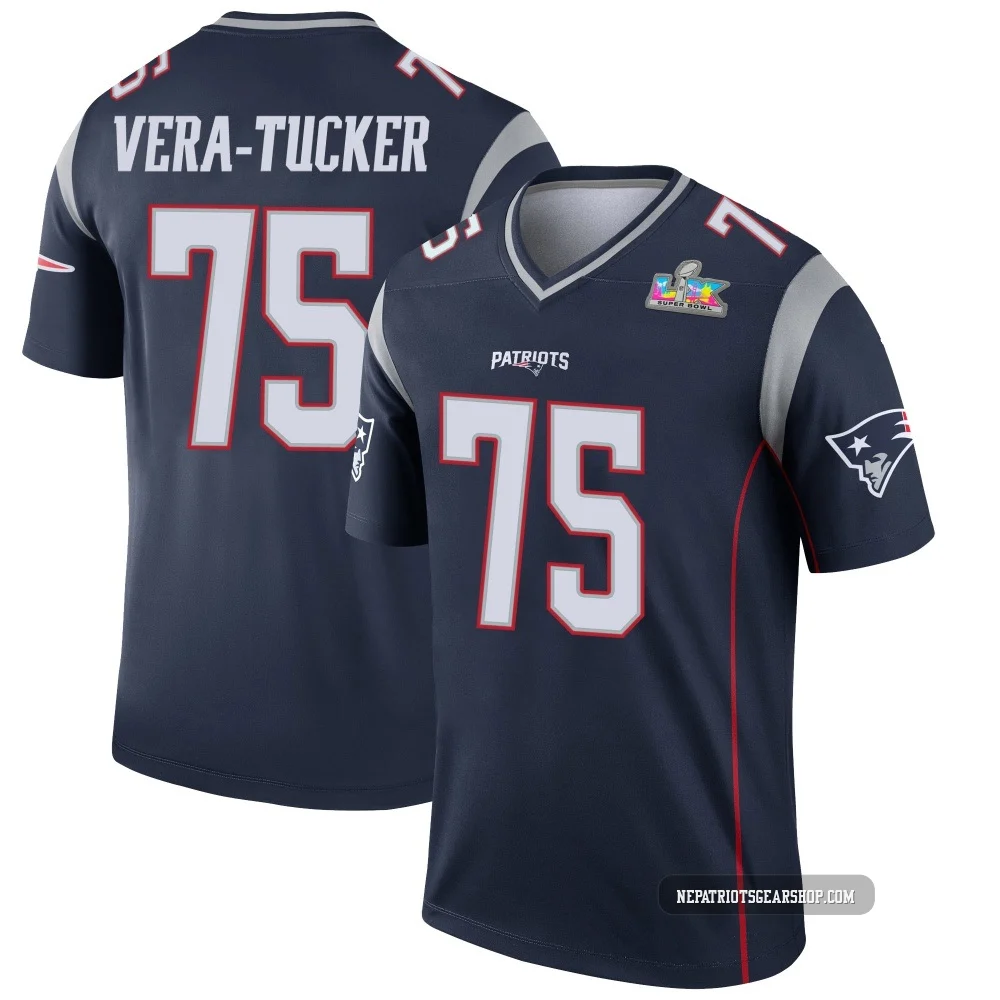 Alijah Vera-Tucker ＃75 New England Patriots Legend Super Bowl LX Patch Jersey - Youth Navy