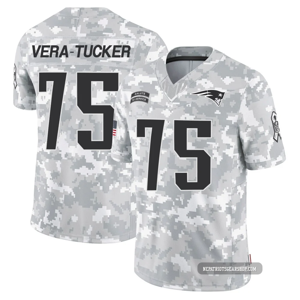 Alijah Vera-Tucker ＃75 New England Patriots Limited 2024 Salute to Service Jersey - Youth Arctic Camo