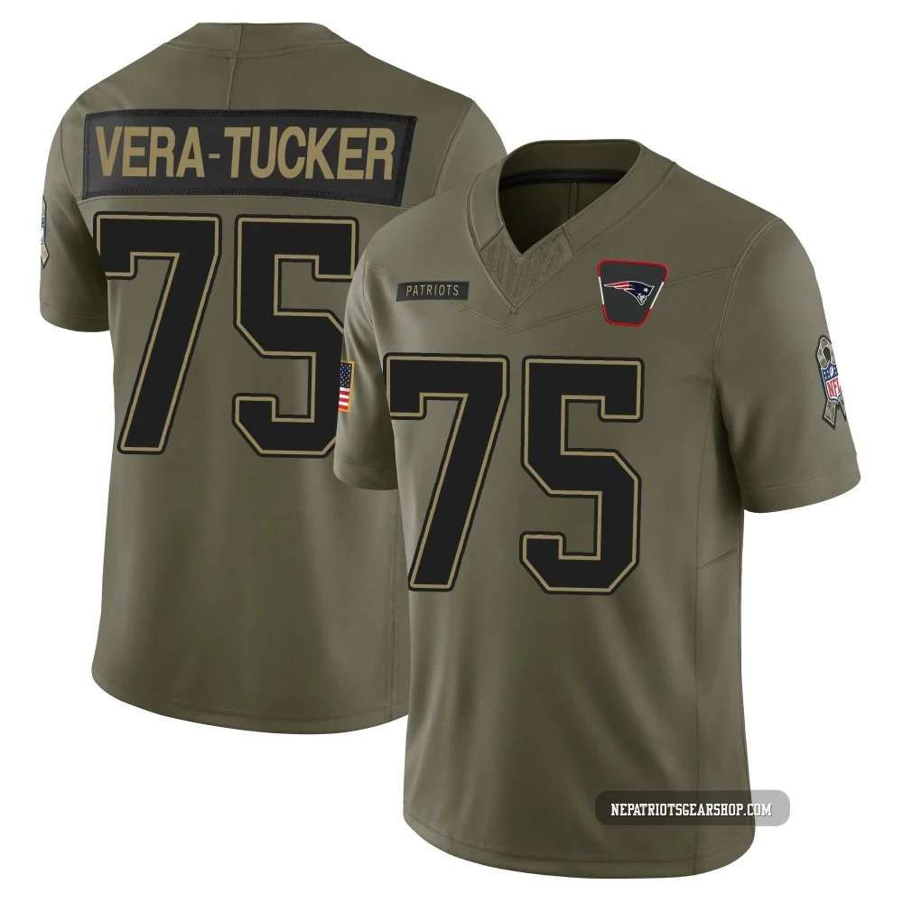 Alijah Vera-Tucker ＃75 New England Patriots Limited 2025 Salute to Service Jersey - Youth Olive