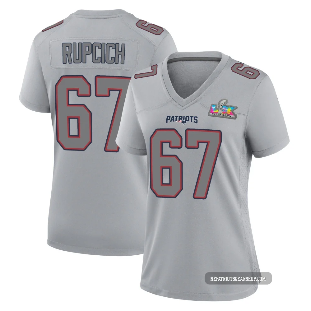 Andrew Rupcich ＃67 New England Patriots Game Silver Atmosphere Fashion Super Bowl LX Patch Jersey - Women's