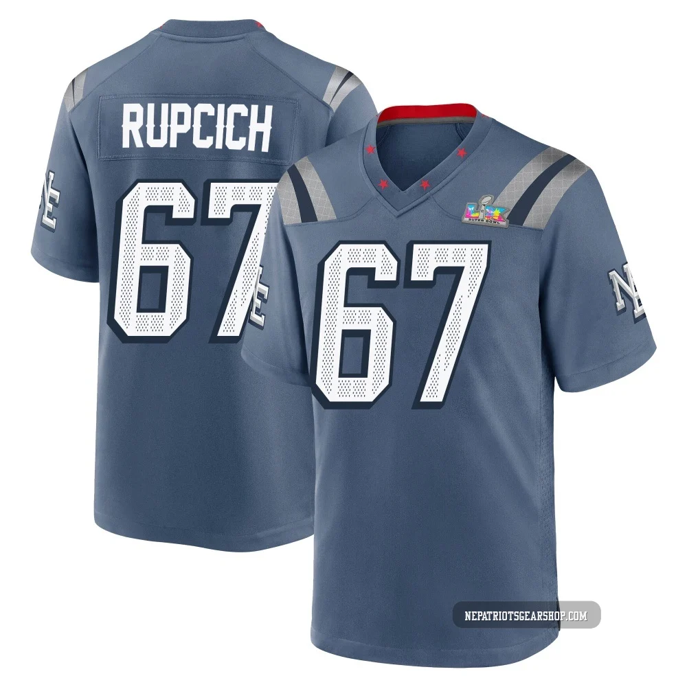 Andrew Rupcich ＃67 New England Patriots Game Storm 2025 Rivalries Collection Super Bowl LX Patch Jersey - Youth Blue