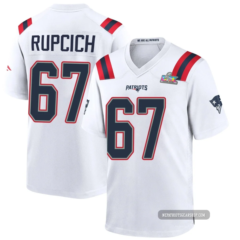 Andrew Rupcich ＃67 New England Patriots Game Super Bowl LX Patch Jersey - Youth White