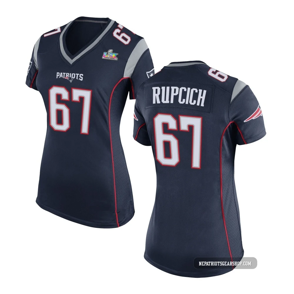 Andrew Rupcich ＃67 New England Patriots Game Team Color Super Bowl LX Patch Jersey - Women's Navy Blue
