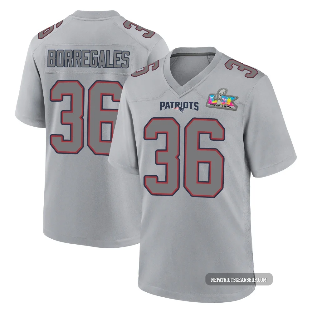 Andy Borregales ＃36 New England Patriots Game Silver Atmosphere Fashion Super Bowl LX Patch Jersey - Youth
