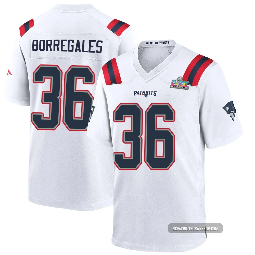 Andy Borregales ＃36 New England Patriots Game Super Bowl LX Patch Jersey - Men's White