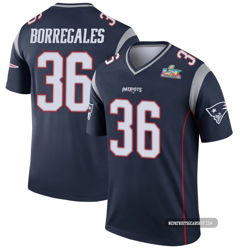 Andy Borregales ＃36 New England Patriots Legend Super Bowl LX Patch Jersey - Youth Navy