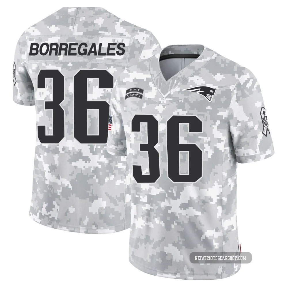 Andy Borregales ＃36 New England Patriots Limited 2024 Salute to Service Jersey - Men's Arctic Camo