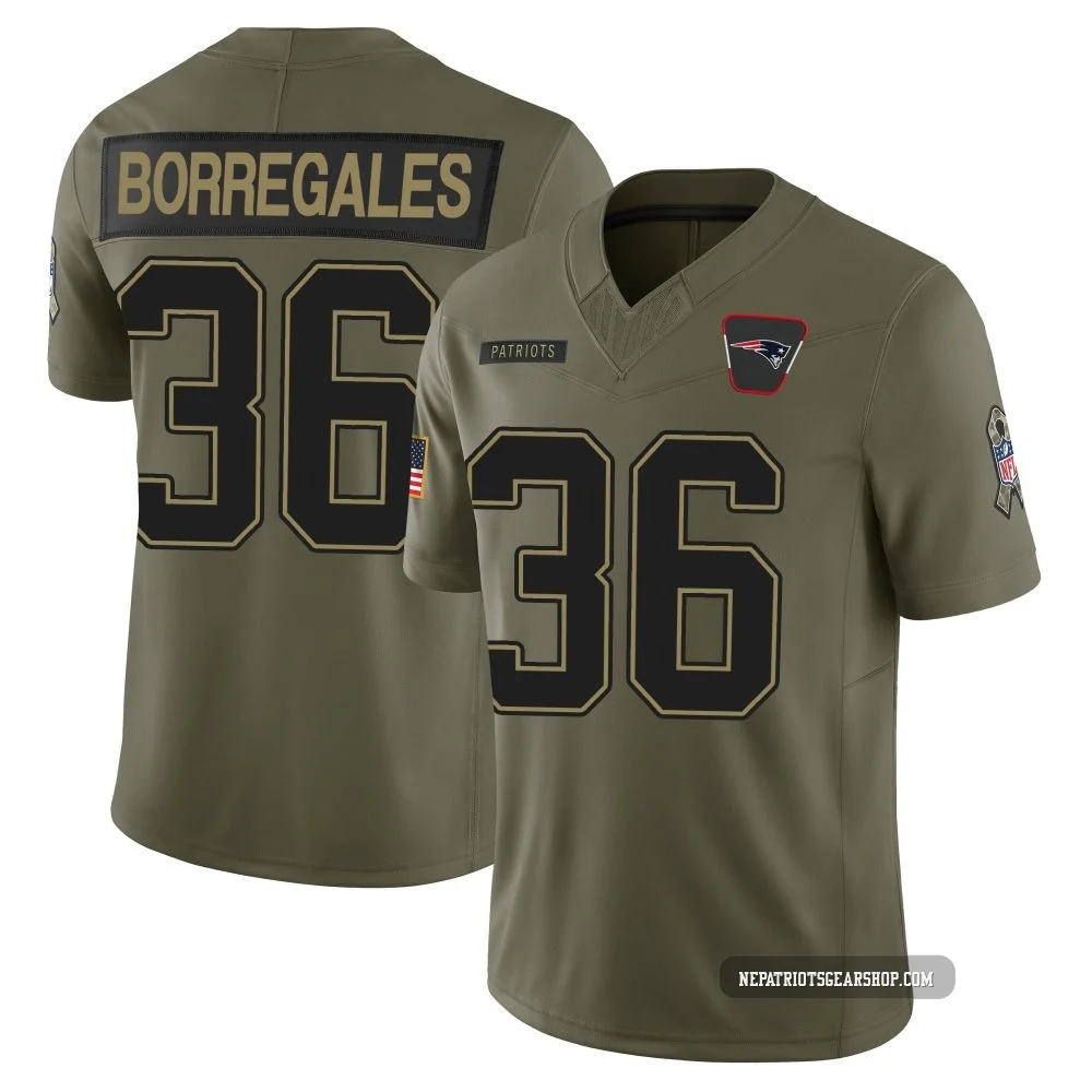 Andy Borregales ＃36 New England Patriots Limited 2025 Salute to Service Jersey - Men's Olive