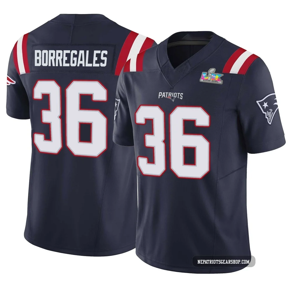 Andy Borregales ＃36 New England Patriots Limited Vapor F.U.S.E. Super Bowl LX Patch Jersey - Men's Navy