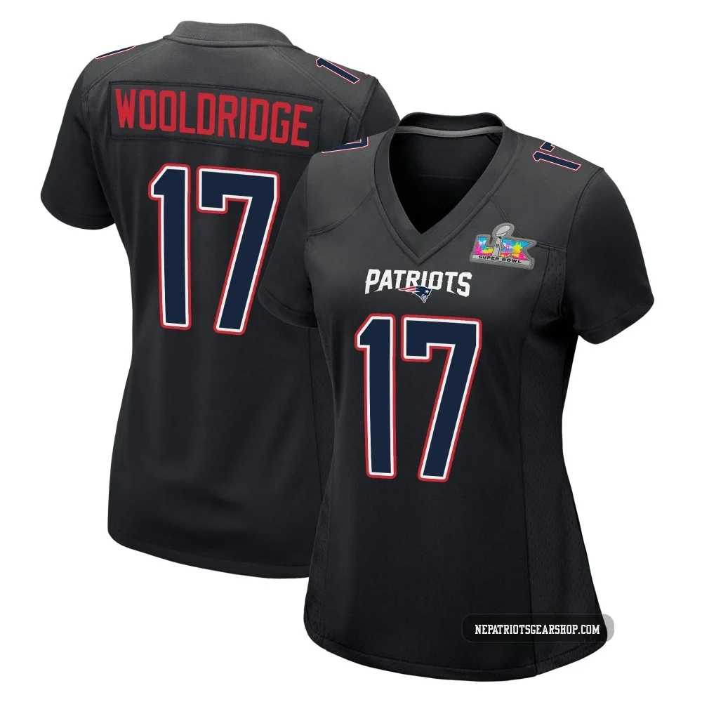 Ben Wooldridge ＃17 New England Patriots Game Carbon Fashion Super Bowl LX Patch Jersey - Women's Black