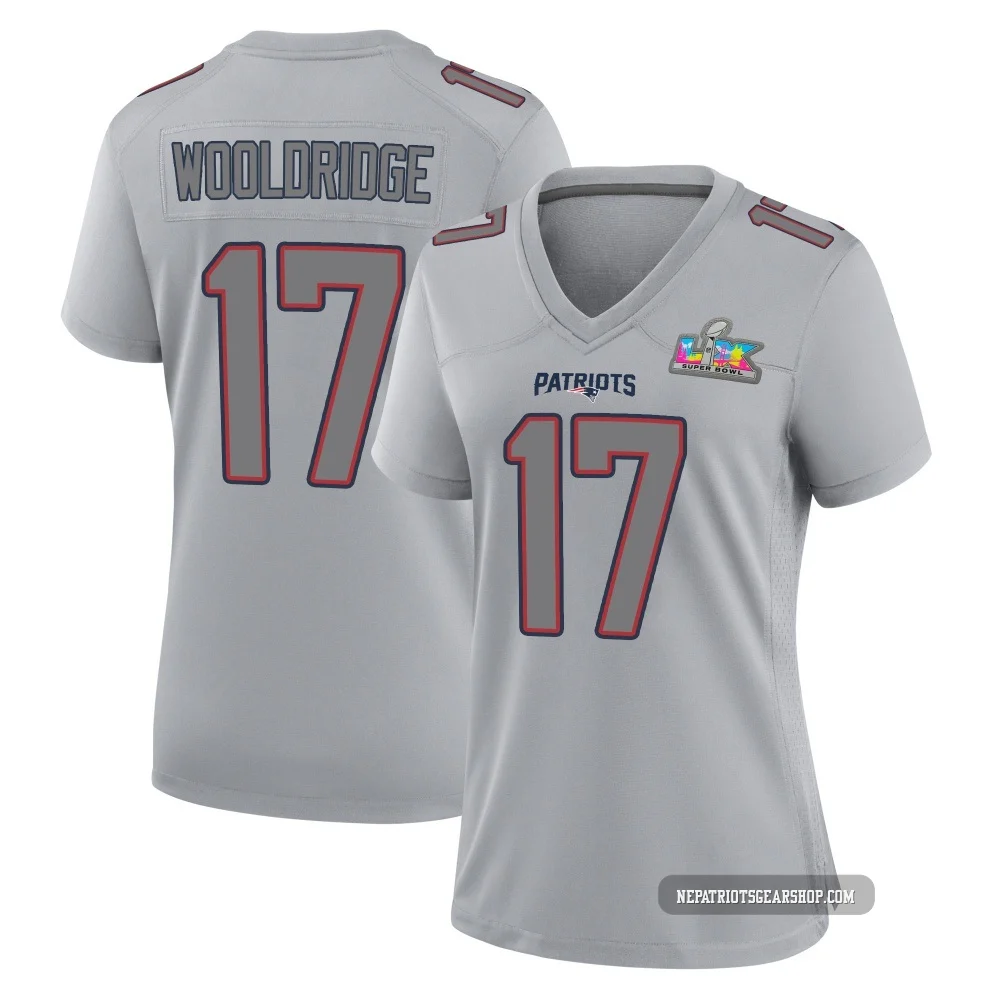 Ben Wooldridge ＃17 New England Patriots Game Silver Atmosphere Fashion Super Bowl LX Patch Jersey - Women's
