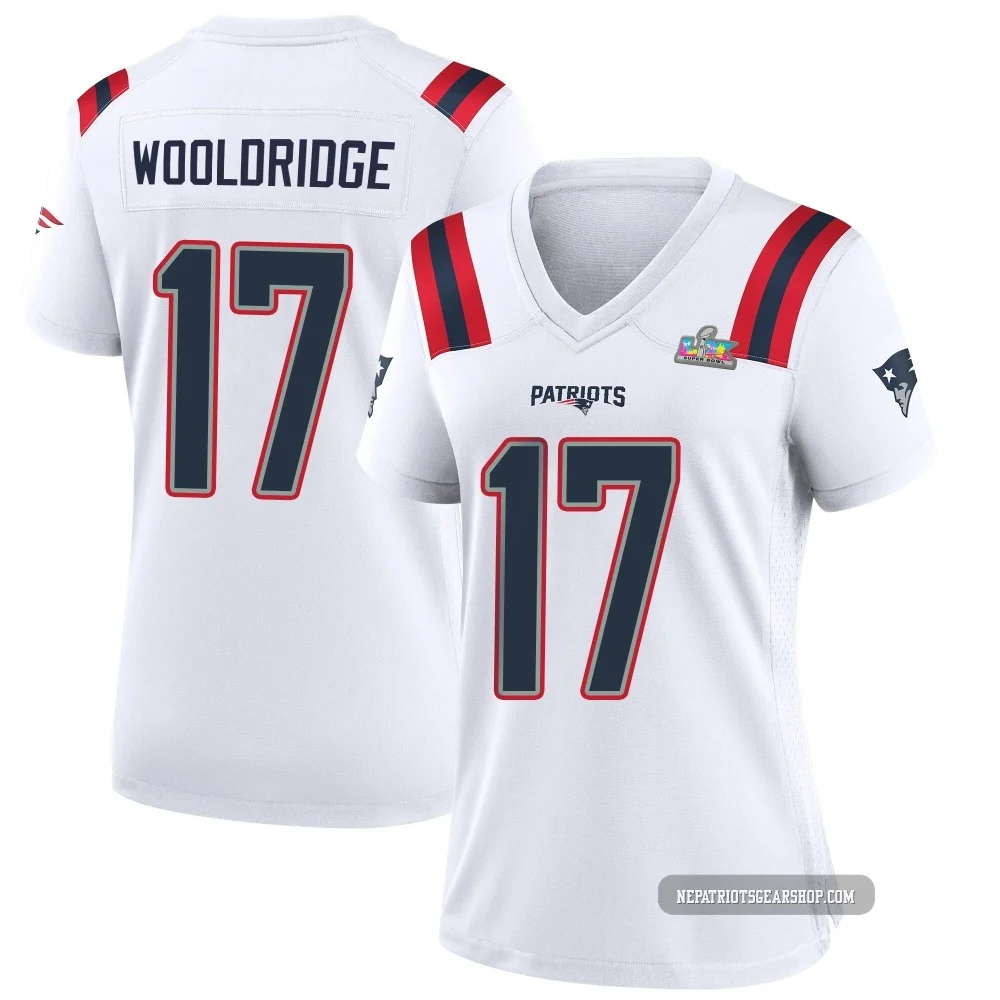 Ben Wooldridge ＃17 New England Patriots Game Super Bowl LX Patch Jersey - Women's White