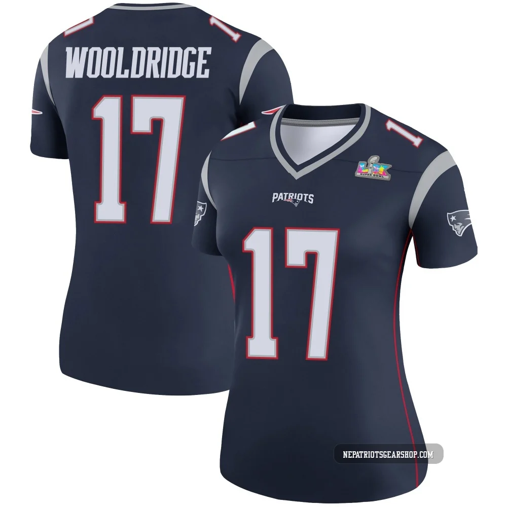 Ben Wooldridge ＃17 New England Patriots Legend Super Bowl LX Patch Jersey - Women's Navy