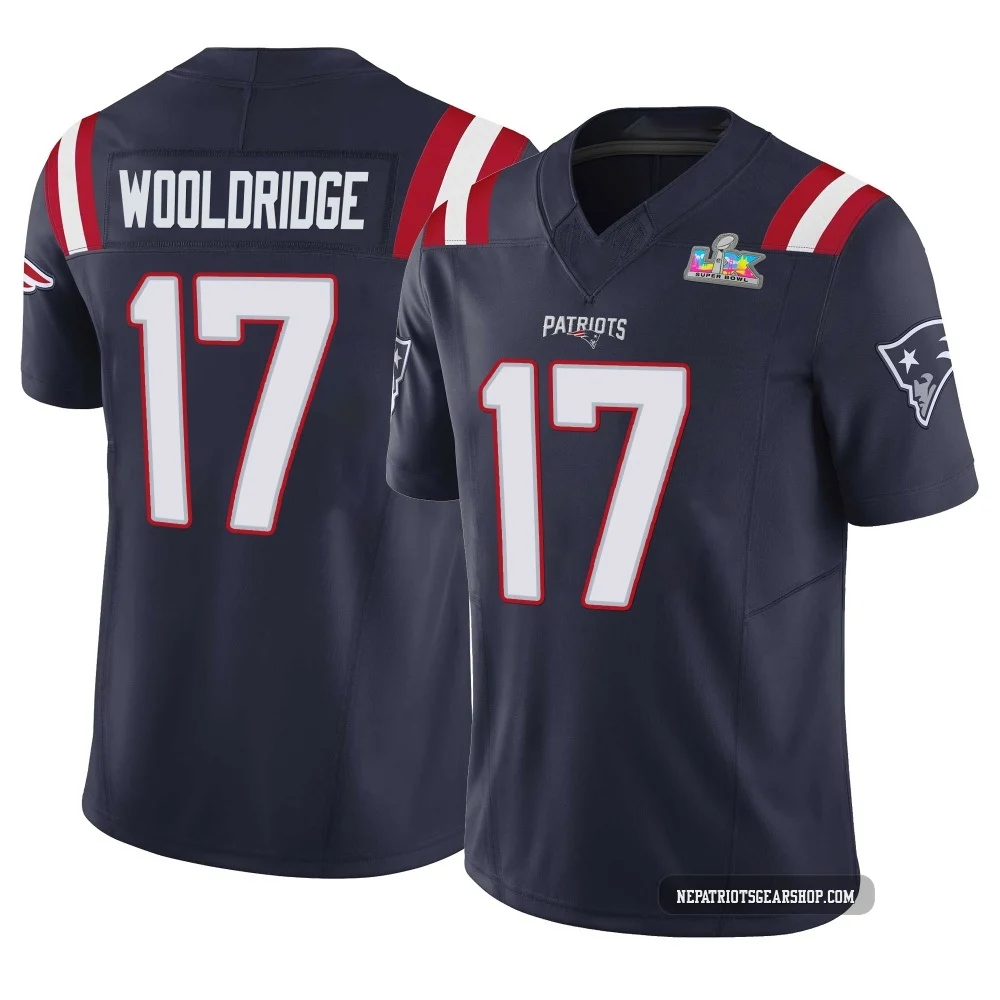 Ben Wooldridge ＃17 New England Patriots Limited Vapor F.U.S.E. Super Bowl LX Patch Jersey - Youth Navy