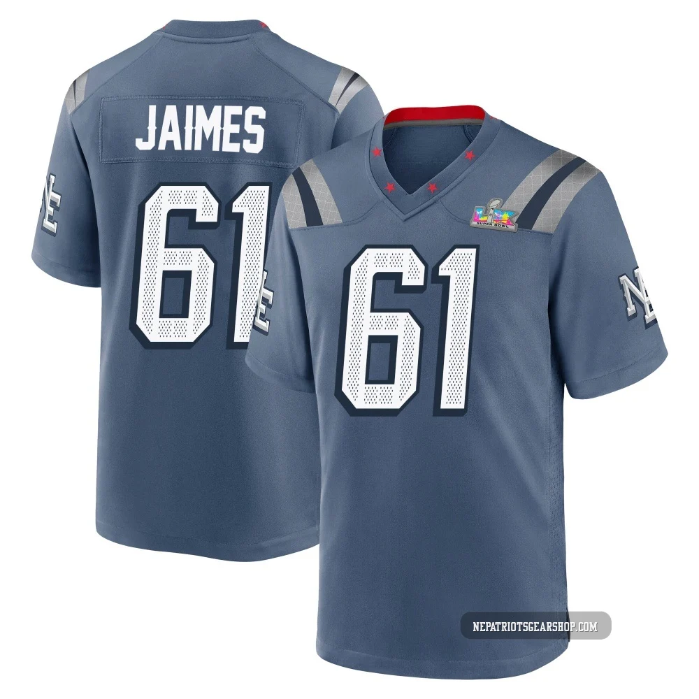 Brenden Jaimes ＃61 New England Patriots Game Storm 2025 Rivalries Collection Super Bowl LX Patch Jersey - Men's Blue