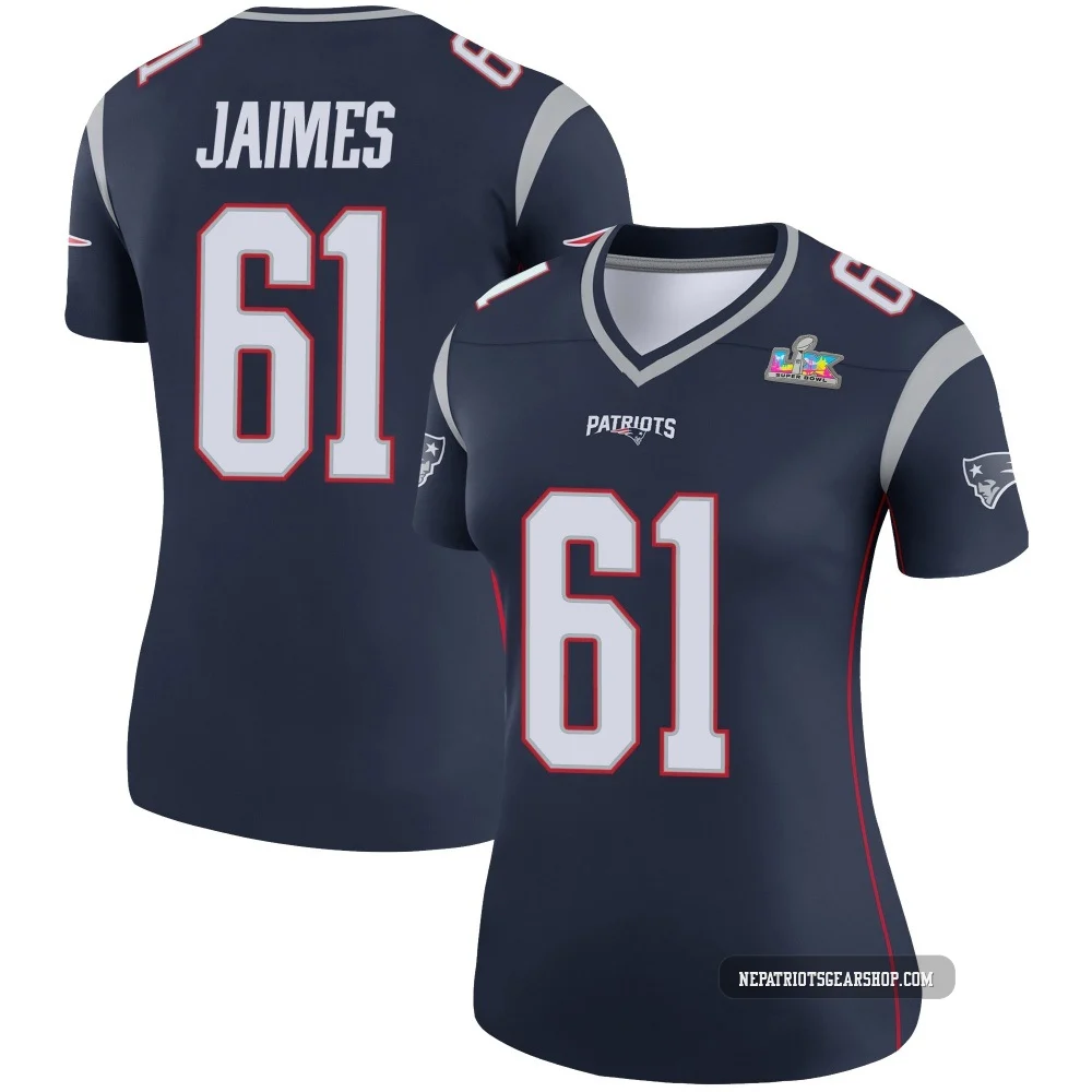 Brenden Jaimes ＃61 New England Patriots Legend Super Bowl LX Patch Jersey - Women's Navy
