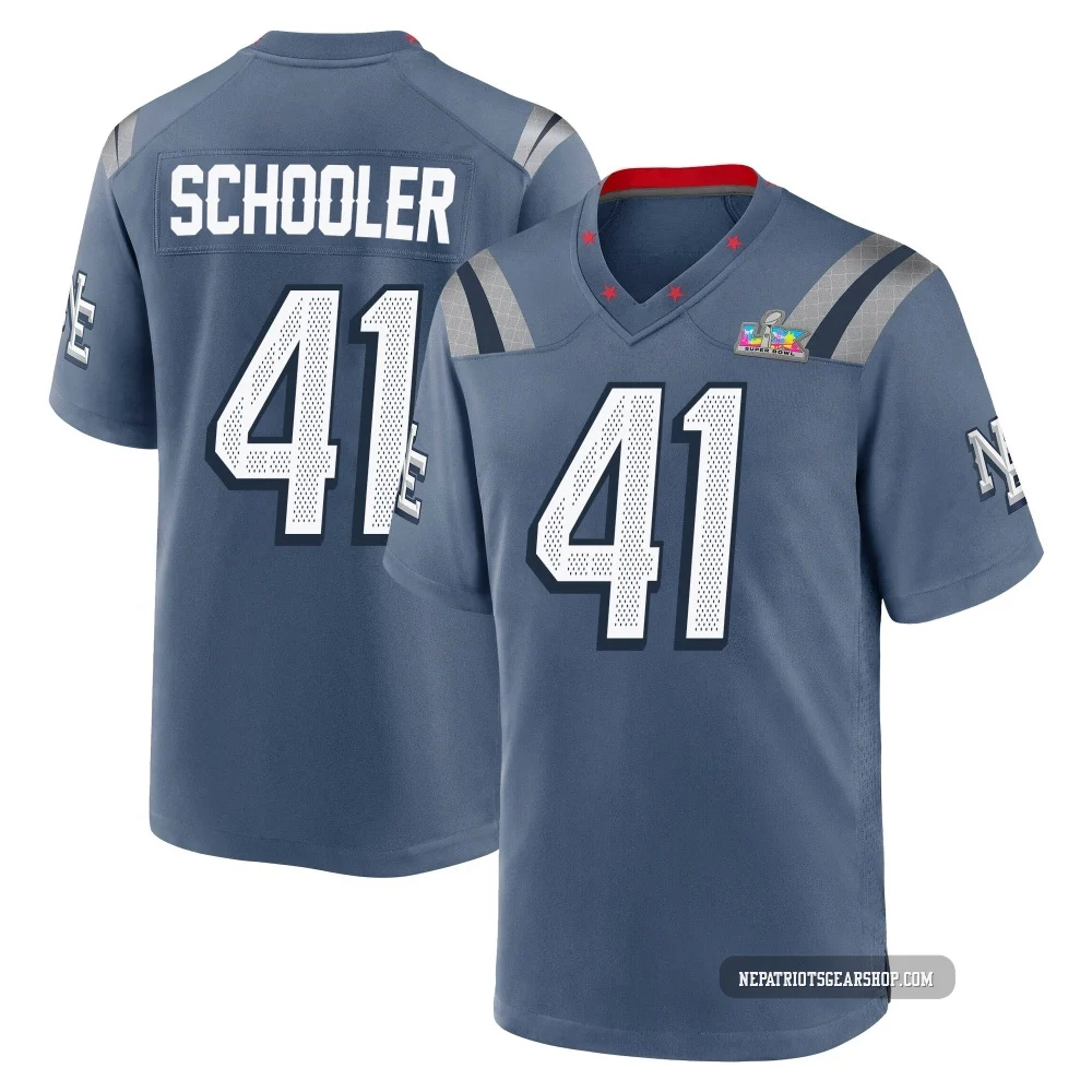 Brenden Schooler ＃41 New England Patriots Game Storm 2025 Rivalries Collection Super Bowl LX Patch Jersey - Men's Blue
