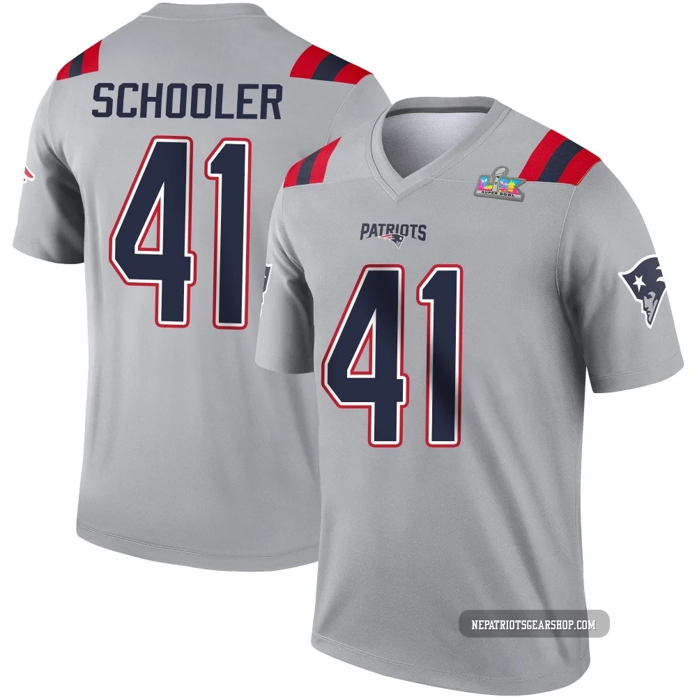 Brenden Schooler ＃41 New England Patriots Legend Inverted Super Bowl LX Patch Jersey - Youth Gray