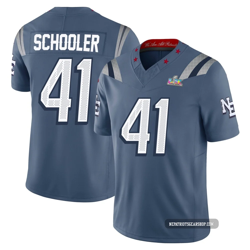 Brenden Schooler ＃41 New England Patriots Limited Storm 2025 Rivalries Collection Super Bowl LX Patch Jersey - Youth Blue