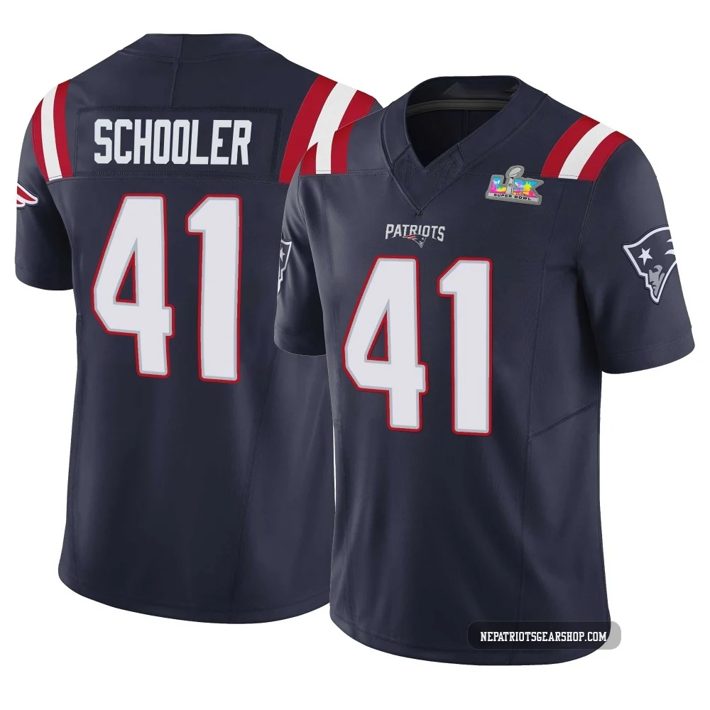 Brenden Schooler ＃41 New England Patriots Limited Vapor F.U.S.E. Super Bowl LX Patch Jersey - Men's Navy