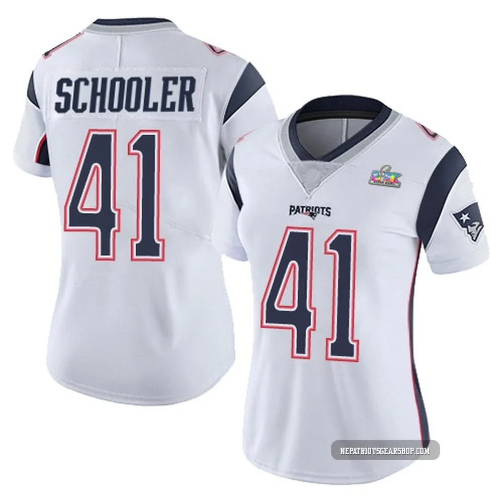 Brenden Schooler ＃41 New England Patriots Limited Vapor Untouchable Super Bowl LX Patch Jersey - Women's White