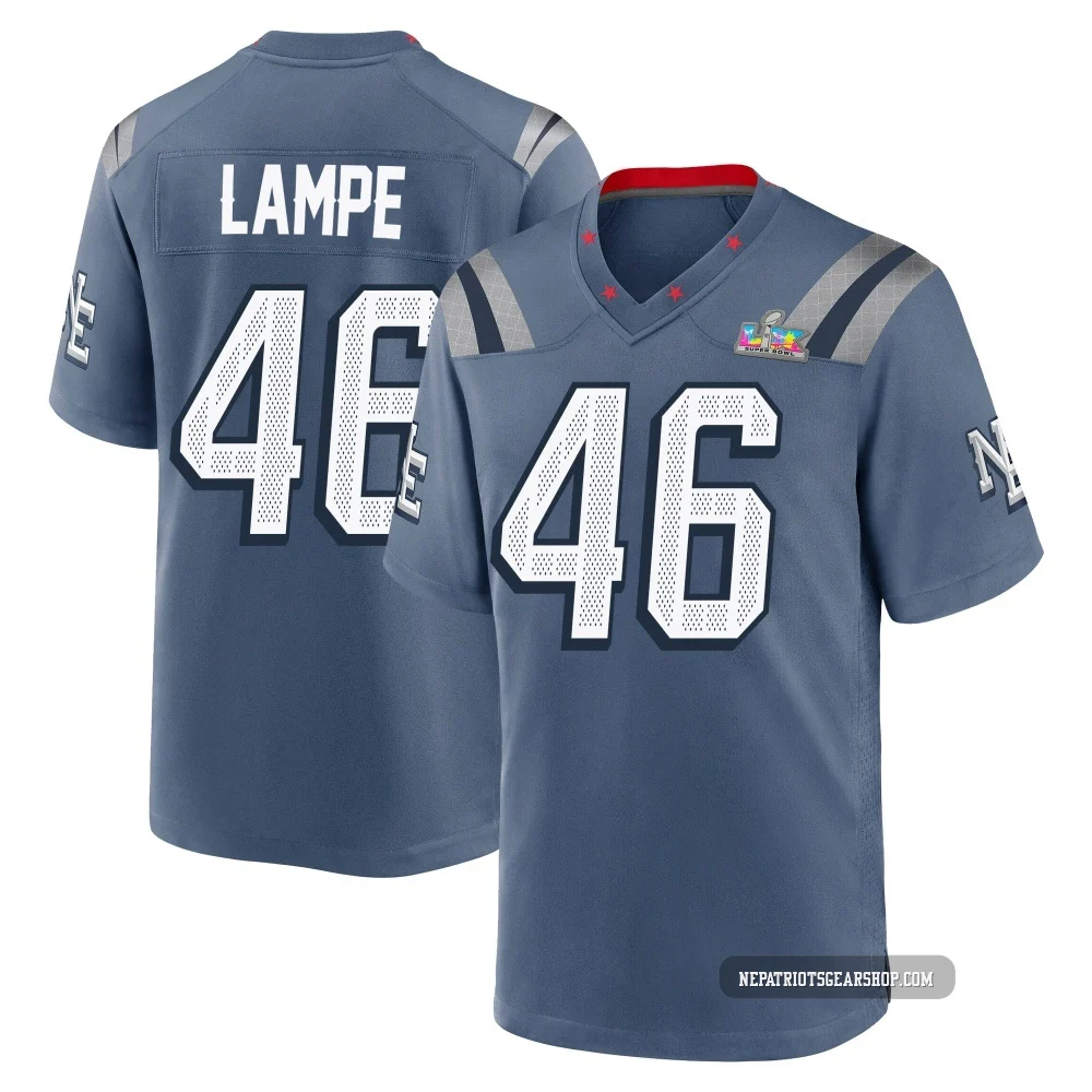 Brock Lampe ＃46 New England Patriots Game Storm 2025 Rivalries Collection Super Bowl LX Patch Jersey - Men's Blue