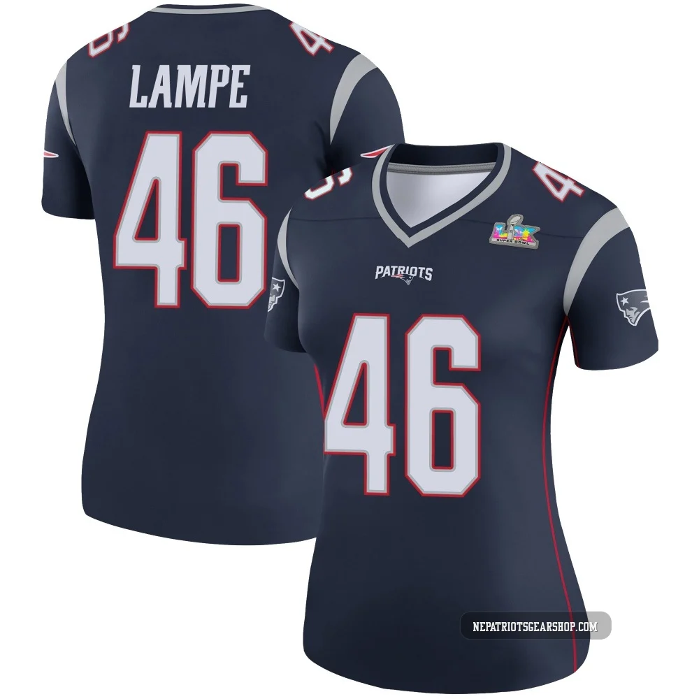 Brock Lampe ＃46 New England Patriots Legend Super Bowl LX Patch Jersey - Women's Navy