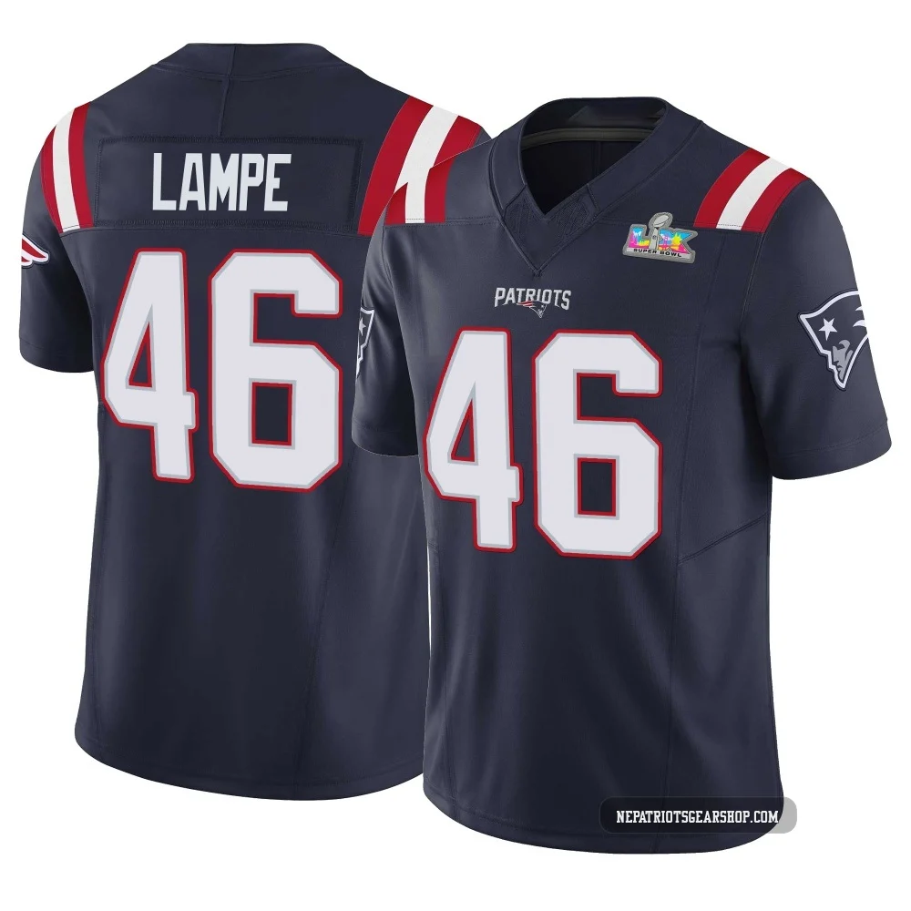 Brock Lampe ＃46 New England Patriots Limited Vapor F.U.S.E. Super Bowl LX Patch Jersey - Youth Navy