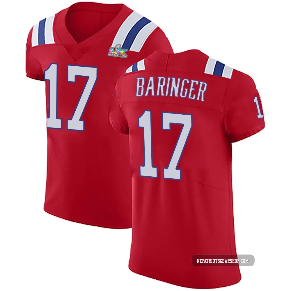 Bryce Baringer ＃17 New England Patriots Elite Vapor Untouchable Alternate Super Bowl LX Patch Jersey - Men's Red