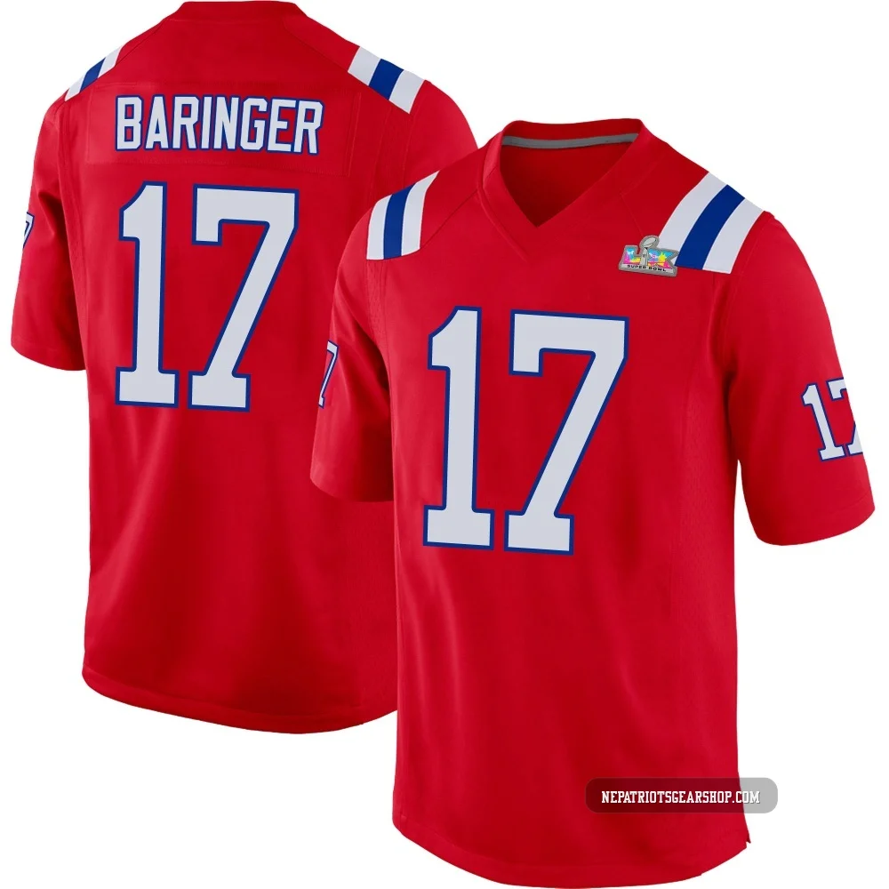 Bryce Baringer ＃17 New England Patriots Game Alternate Super Bowl LX Patch Jersey - Youth Red