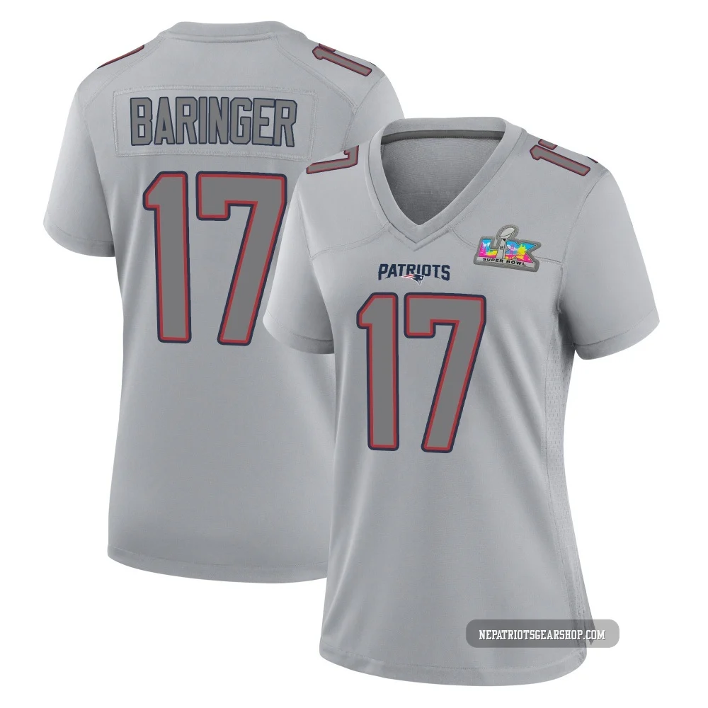 Bryce Baringer ＃17 New England Patriots Game Silver Atmosphere Fashion Super Bowl LX Patch Jersey - Women's