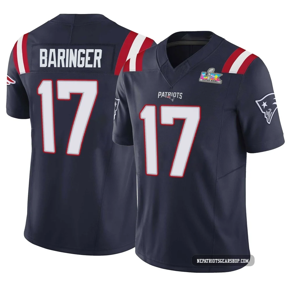 Bryce Baringer ＃17 New England Patriots Limited Vapor F.U.S.E. Super Bowl LX Patch Jersey - Men's Navy