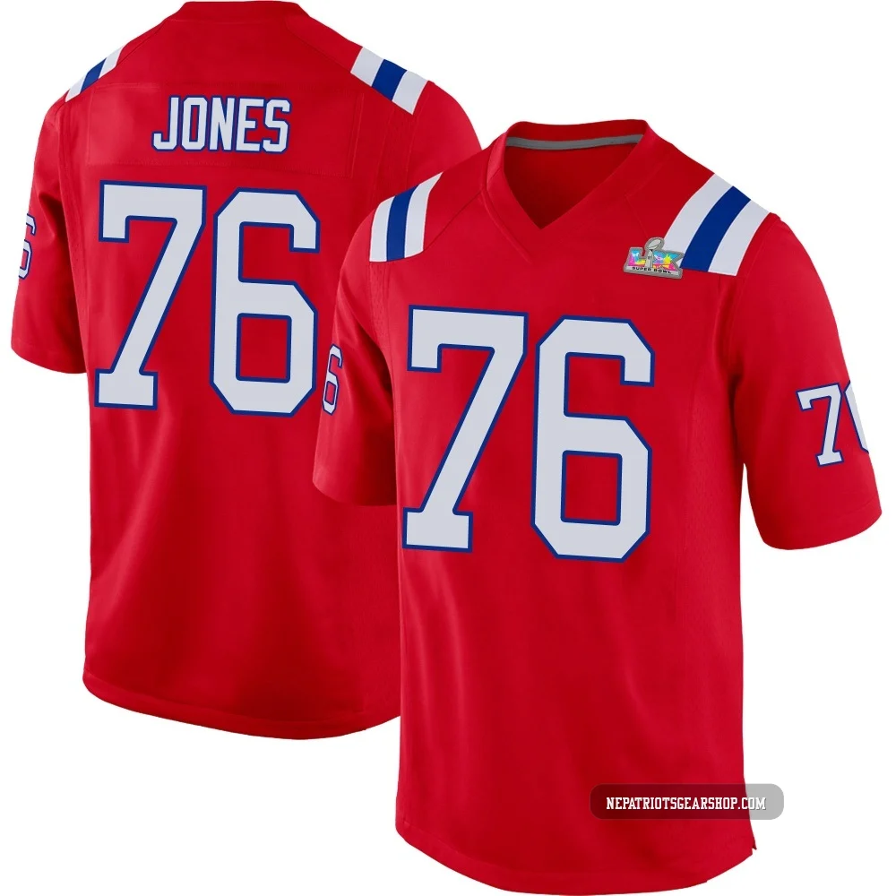 Caleb Jones ＃76 New England Patriots Game Alternate Super Bowl LX Patch Jersey - Men's Red