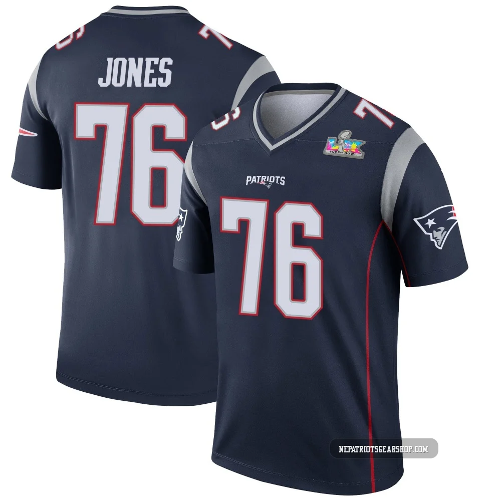 Caleb Jones ＃76 New England Patriots Legend Super Bowl LX Patch Jersey - Youth Navy