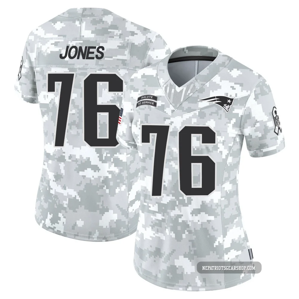 Caleb Jones ＃76 New England Patriots Limited 2024 Salute to Service Jersey - Women's Arctic Camo
