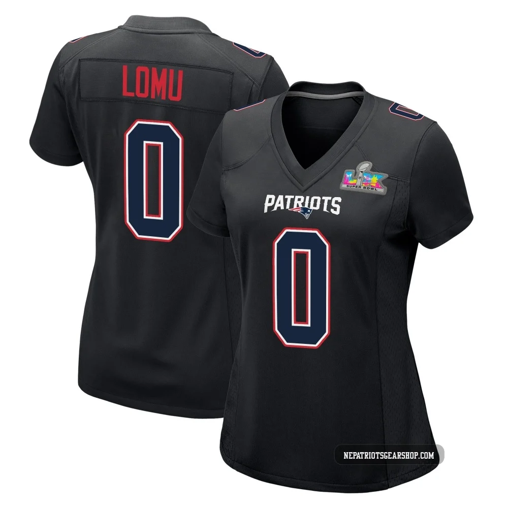 Caleb Lomu ＃0 New England Patriots Game Carbon Fashion Super Bowl LX Patch Jersey - Women's Black