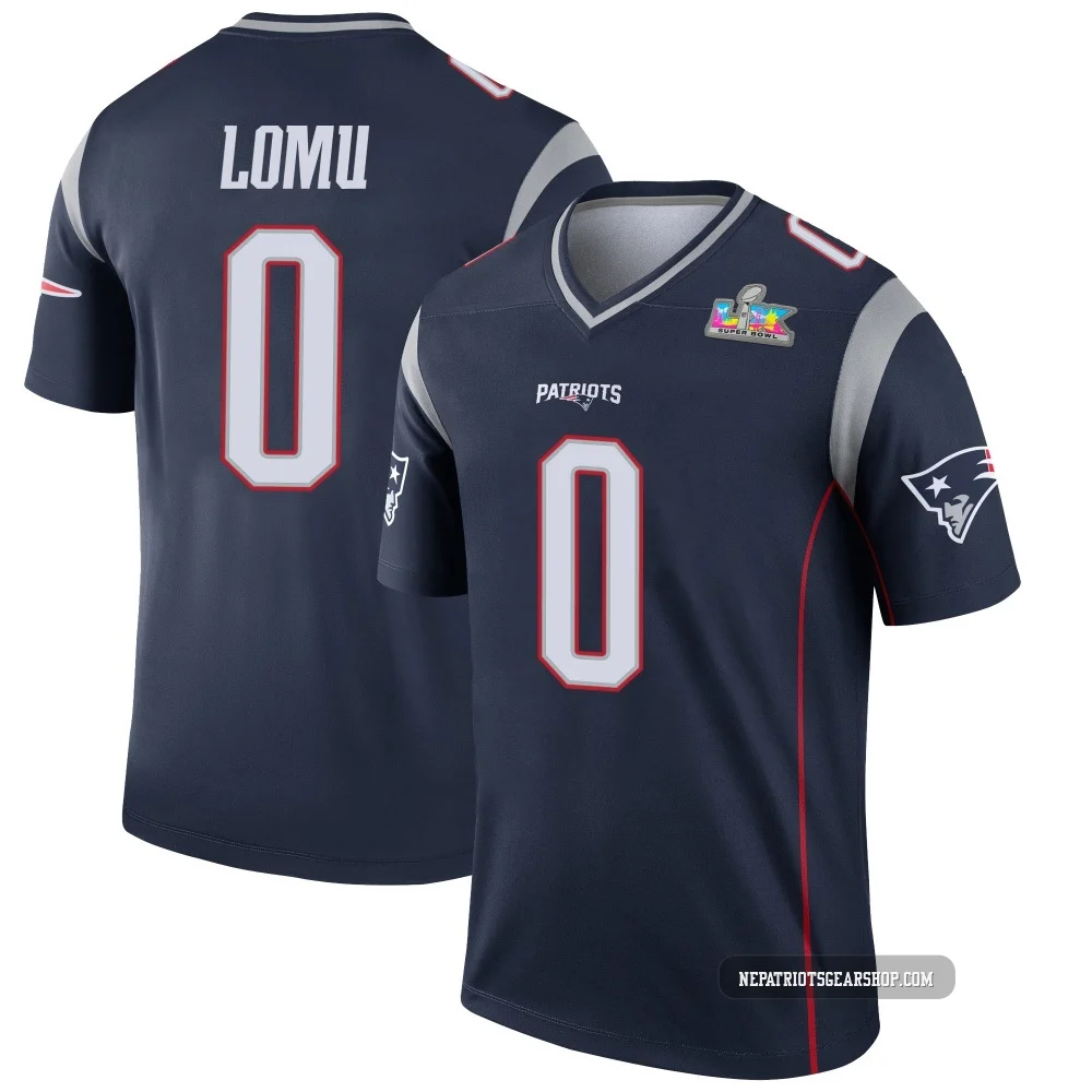 Caleb Lomu ＃0 New England Patriots Legend Super Bowl LX Patch Jersey - Youth Navy