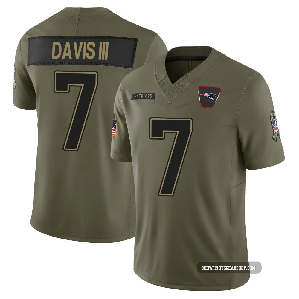Carlton Davis III ＃7 New England Patriots Limited 2025 Salute to Service Jersey - Youth Olive