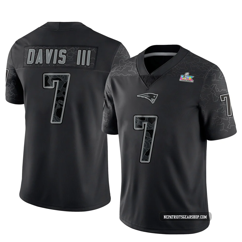 Carlton Davis III ＃7 New England Patriots Limited Reflective Super Bowl LX Patch Jersey - Men's Black