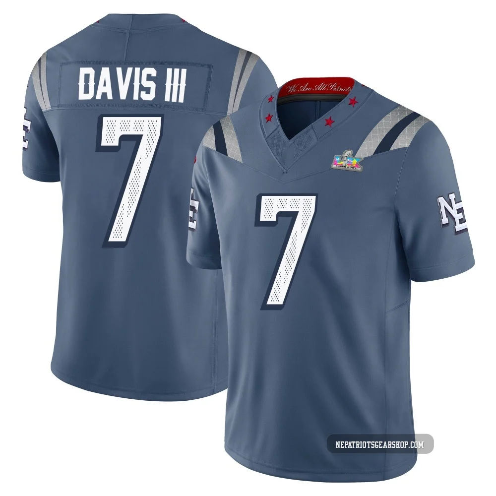 Carlton Davis III ＃7 New England Patriots Limited Storm 2025 Rivalries Collection Super Bowl LX Patch Jersey - Youth Blue