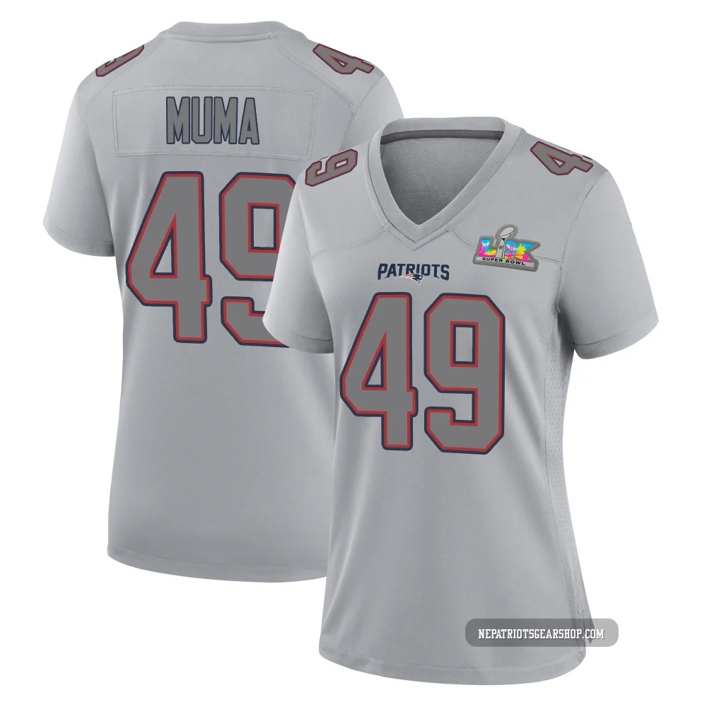 Chad Muma ＃49 New England Patriots Game Silver Atmosphere Fashion Super Bowl LX Patch Jersey - Women's